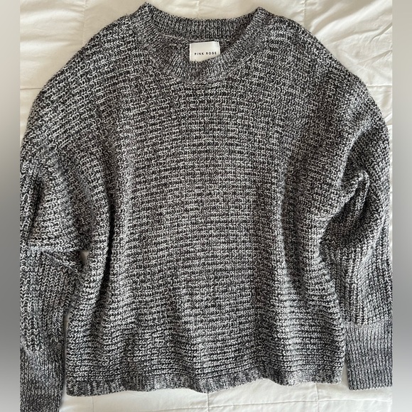 Pink Rose Sweaters - Pink Rose Gray Crew Neck Sweater with Textured Knit